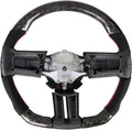 IKON MOTORSPORTS, Steering Wheel Compatible With 2010-2014 Ford Mustang, Forged Carbon Fiber & Synthetic Suede Steering Wheel Brushed Kit With Red Stitching, 2011 2012 2013