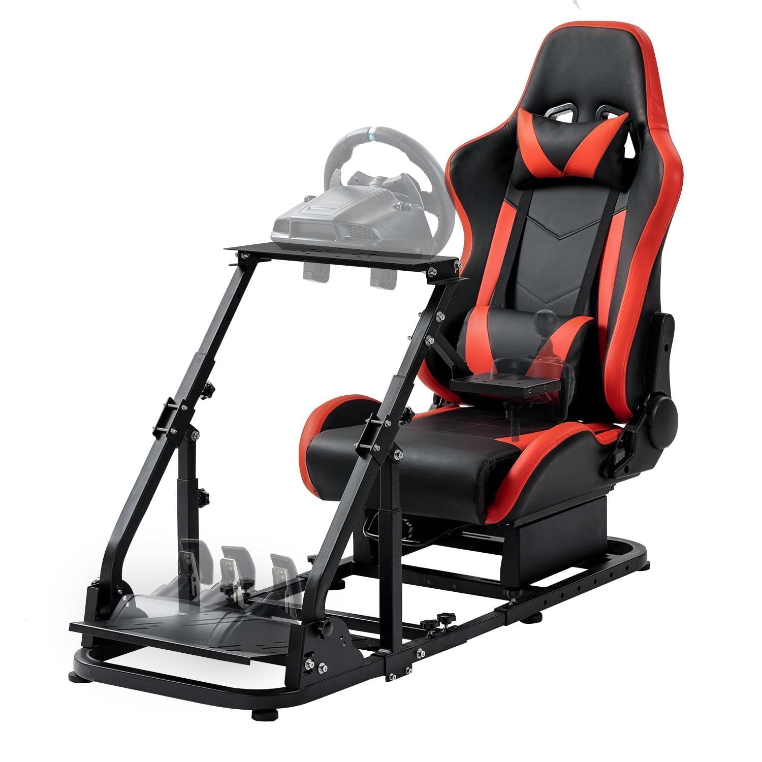Marada Racing Simulator Cockpit 4 Arms with Red Seat Compatible with Logitech G27 G29 G920,Thrustmaster T300, Steering Wheel Stand Sim Racing Cockpit Frame, Wheel Pedal Shifter Not Include