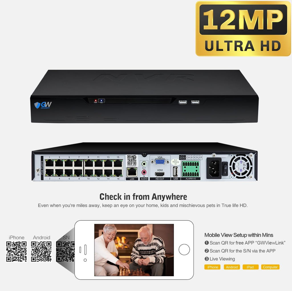 GW Security 16 Channel NVR UltraHD 12MP 6K Face/Human/Vehicle/License Plate Detection Security Camera System with 8 x 12MP IP Microphone Smart AI Dome Camera, Color Night Vision, Outdoor/Indoor Camera