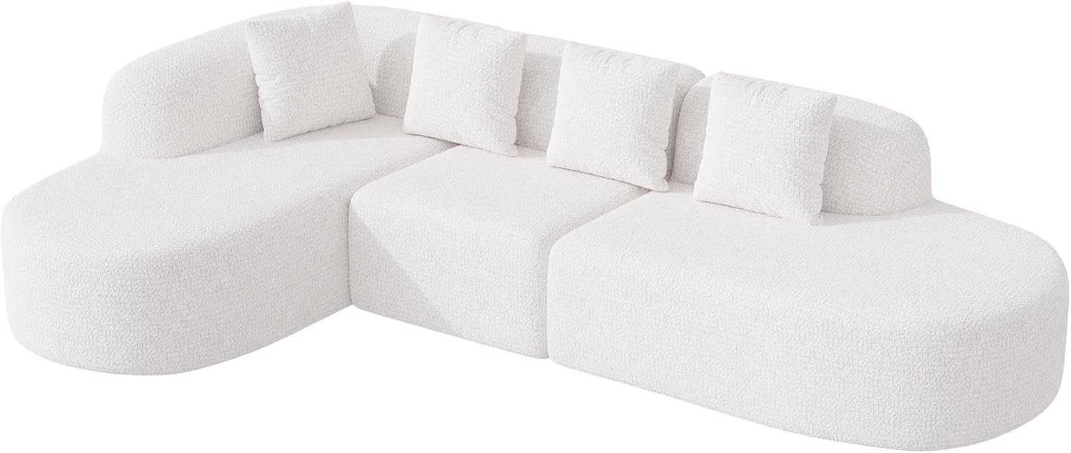 114 Inch Boneless Curved Couches for Living Room,Modern Modular Sectional Sofa with Chaise,L-Shape Cloud Sectional Couch,No Assembly Required,Beige