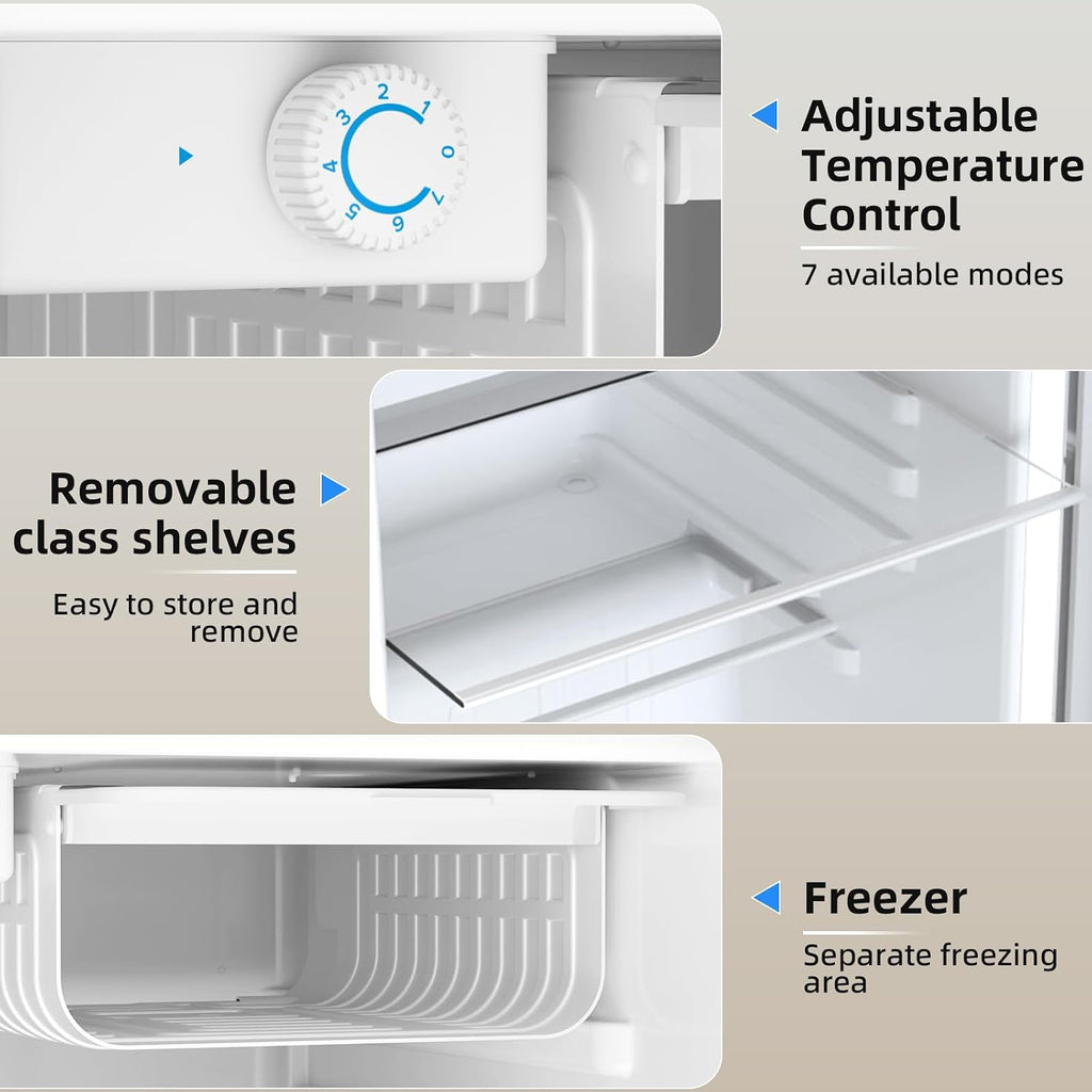 Antarctic Star 2.6 Cu.Ft.Compact Refrigerator with Freezer, Mini Fridge Single Door with Adjustable Thermostat,Removable Glass Shelves for Apartment,Dorm,Office,Kitchen，WHITE