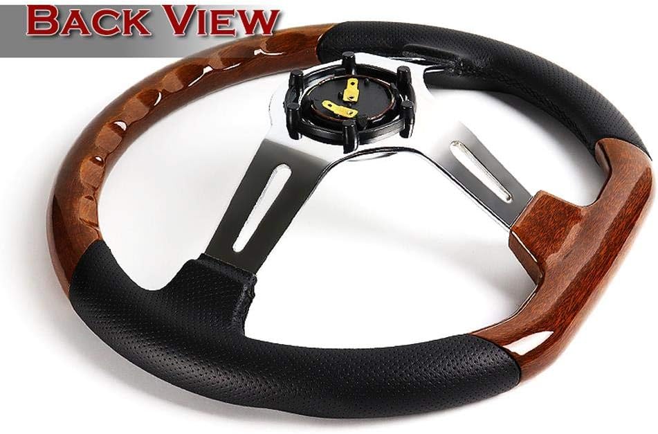 W Power Exclusive 13.5' Dark Wood Grip 6 Lug Bolt Hole Chrome 3-Spoke Vintage 343mm Steering Wheel