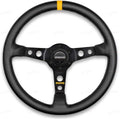 MOMO Motorsport MOD.07 Leather Racing Steering Wheel – 350mm, 72mm Deep Dish, Yellow Horn, 3-Spoke with Cutouts, 6-Bolt Aluminum Frame – Authentic MOMO Italian Aftermarket Wheel. Hub Adapter Required