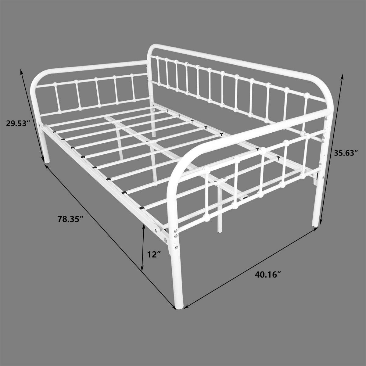 HOMERECOMMEND Multi-Purpose Metal Daybed Frame Heavy Duty Metal Slats Sofa Bed Platform Mattress Foundation Economic Day Bed White Color Twin Size.