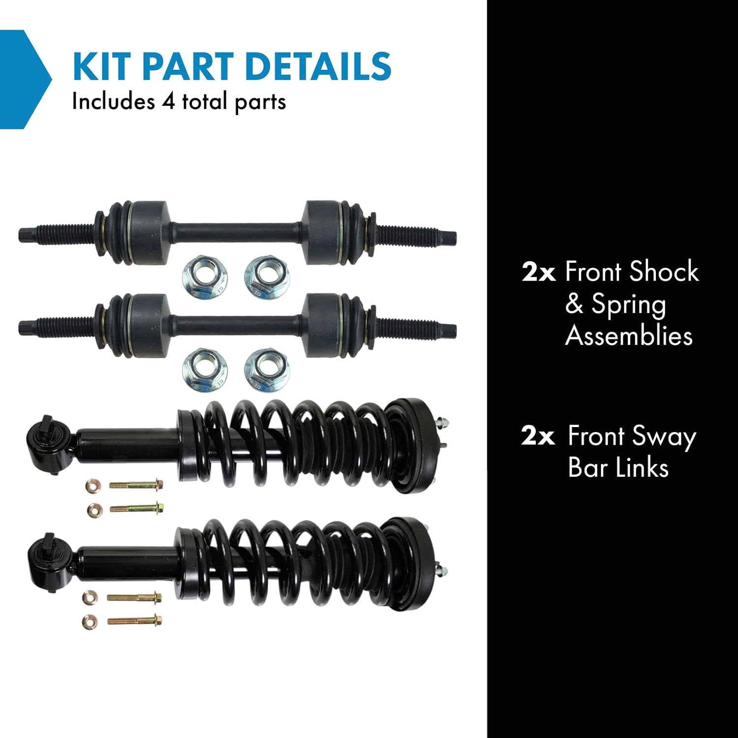 TRQ Front Suspension Kit Shock & Spring Strut Assembly Sway Bar Stabilizer Link Compatible with 2015-2020 Ford F-150
