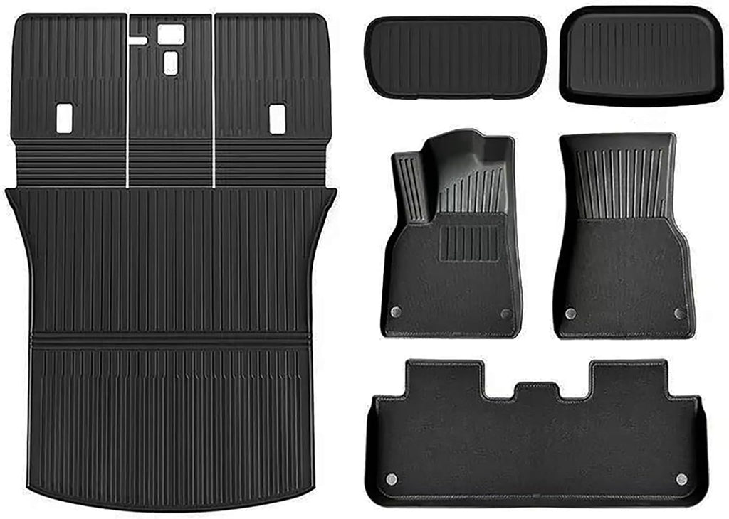 Compatible with 2026 Tesla Model Y Juniper(Not fit Standard) 5 Seater Double Layer Floor Mats & Trunk Mat & Back Seat Protector & Frunk Mat & Rear Cargo Storage Tray Covers(9 Piece Set)