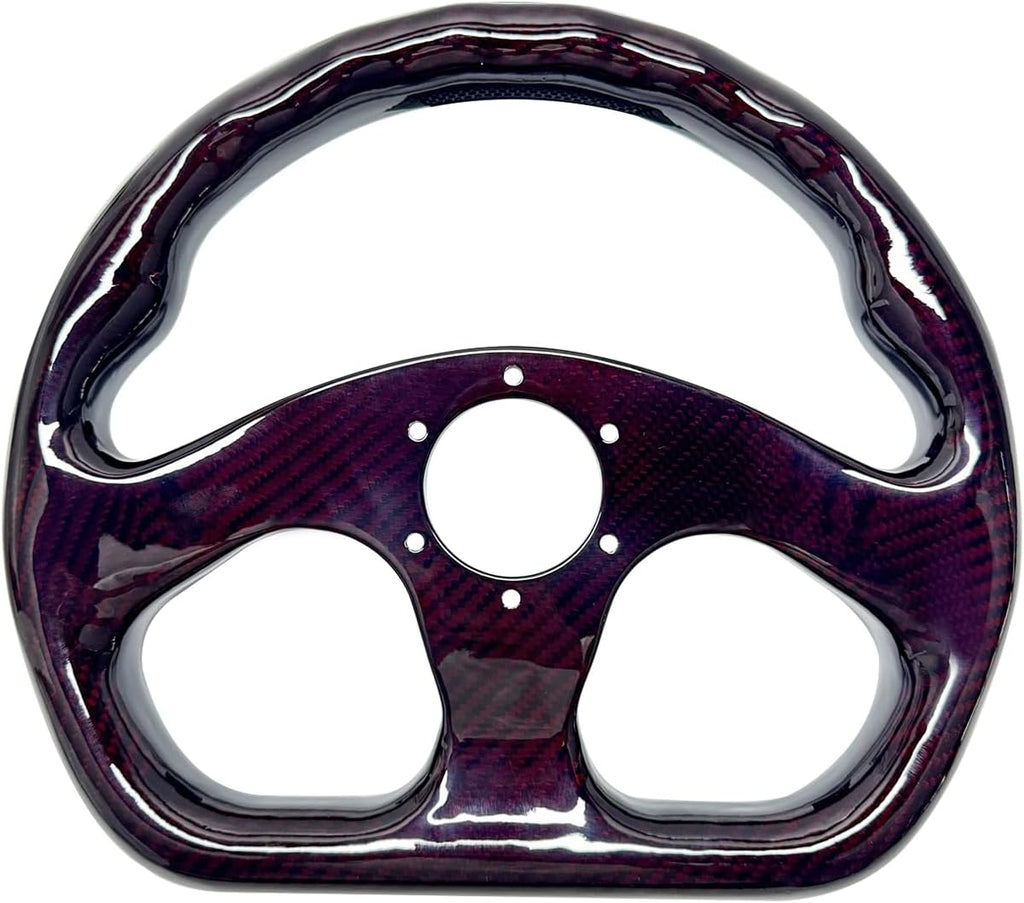 Universal 320mm Real Carbon Fiber Racing Steering Wheel Red | Flat Bottom D shaped ,hard and lightweight ,6 Holes Semicircle Jet