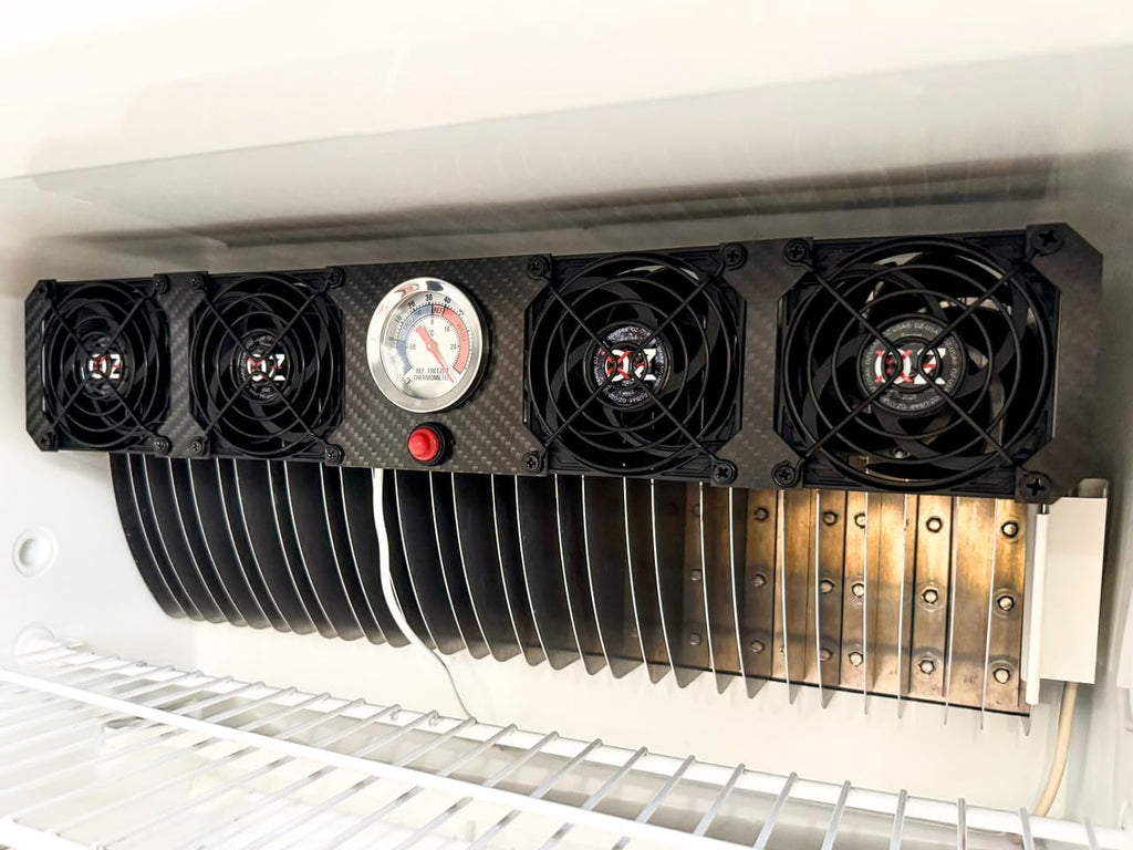 OZ-USA Quad RV Fridge Evaporator Fin Cooling Fan Thermometer Whisper Quiet 12v Carbon Fiber