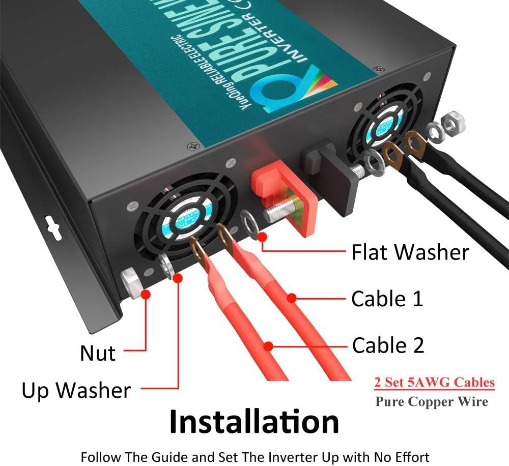 WZRELB 3000W 48V 120V Pure Sine Wave Power Inverter Remote Control with 2 AC Outlets,Car Inverter (RBPRC-300048)