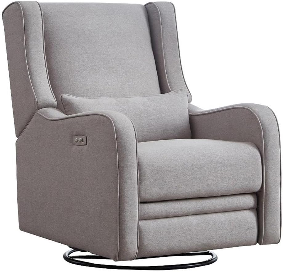 Pemberly Row Premium Fabric Glider Power Recliner Nursery Rocking Chair for Living Room, Kids Room, Rocker Swivel Recliner with USB Port in Pearl River Gray