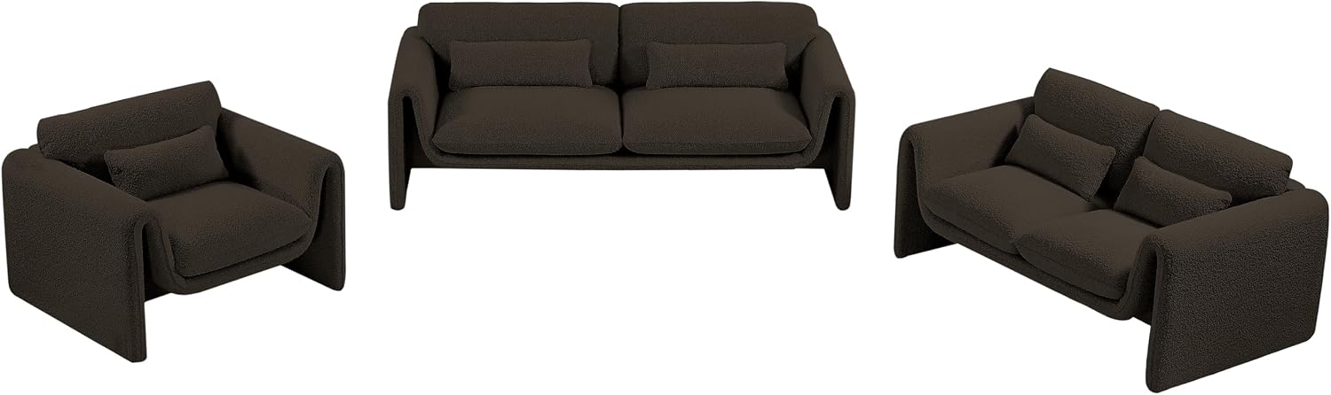Meridian Furniture 198Brown-S Stylus Collection Modern | Contemporary Boucle Fabric Upholstered Sofa with Rich Brown Boucle Fabric, Curved Arms, 86' W x 38' D x 31' H, Brown