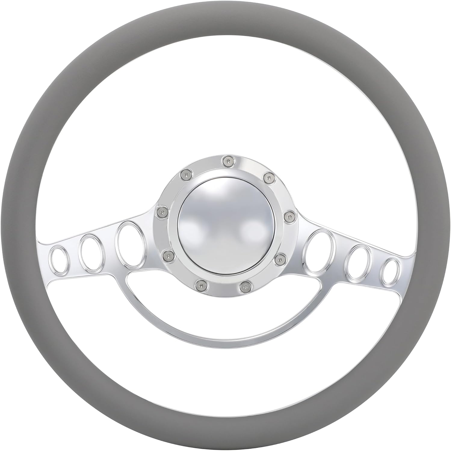 14'' Billet Half Wrap 9 Bolts Steering Wheel with 2'' Dish and Horn Button (Light Grey)