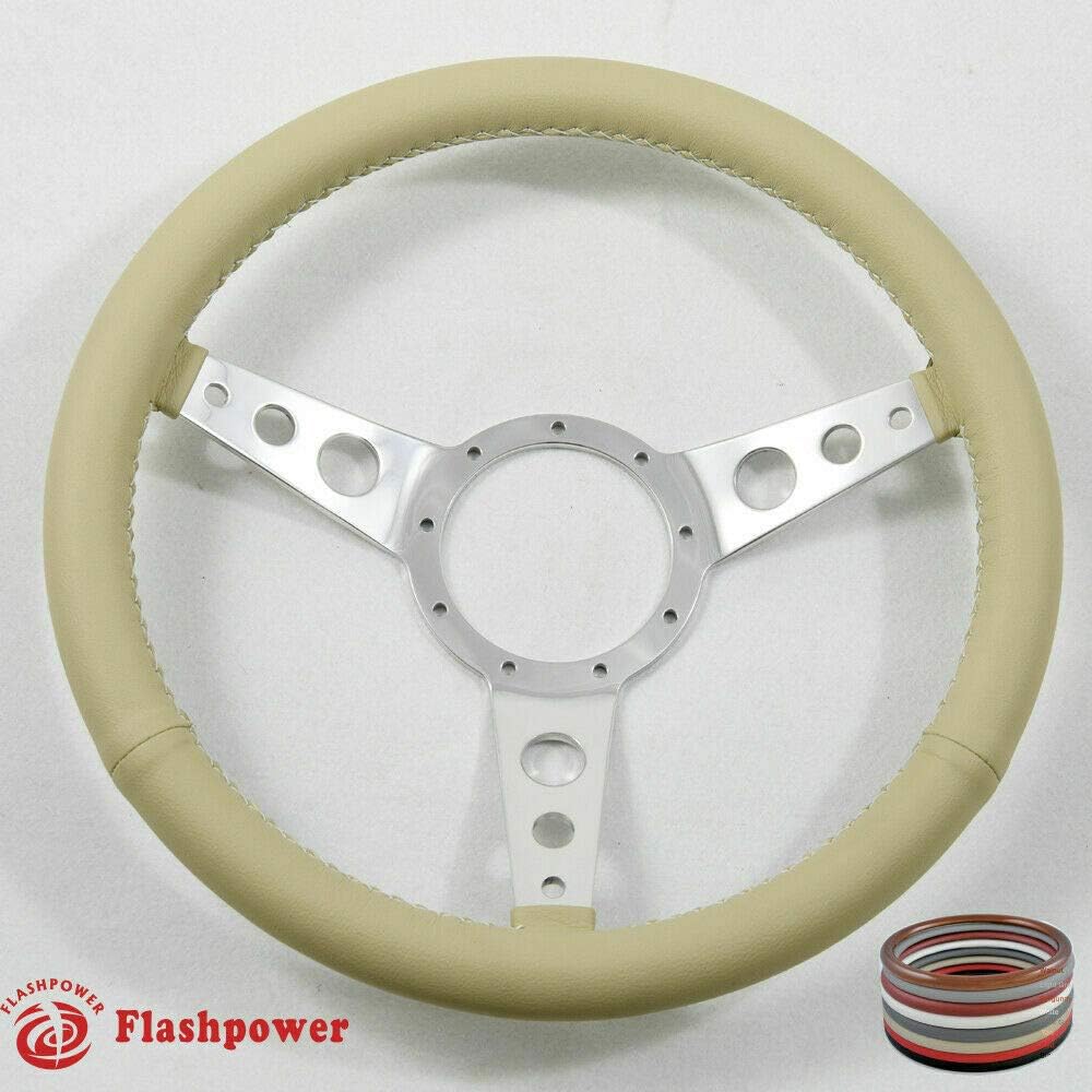 15' Polished Classic Tan Wrapped Steering Wheel 9 bolt with Horn Button