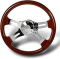 W-Power, 16' Universal 406mm 5 Bolt Hole 2 Inches Deep with Aluminum Polished Vintage Style Wood Grip Steering Wheel, Chrome Horn Button (Dark Wood Grip/Chrome Spokes)