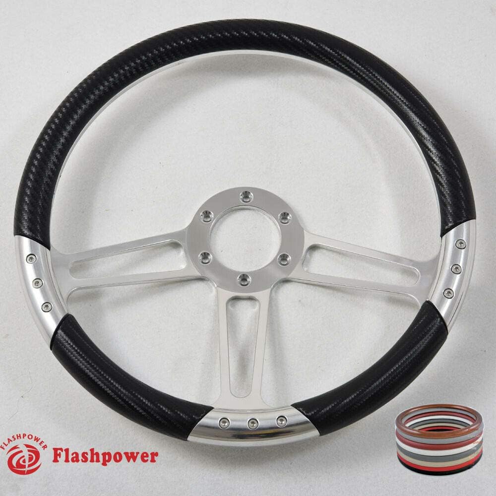 14' Polished Billet Steering Wheel Half Wrap with Horn Button-Carbon Vinyl