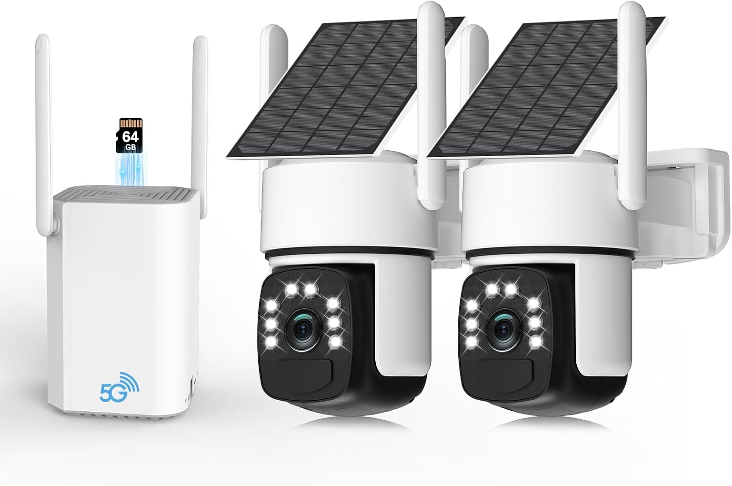 Solar Security Cameras Wireless Outdoor,2 Cam-Kit,Solar-Powered,No Subscription,Home Security Cameras System with 4MP Color Night Vision,Auto Tracking,Spotlight & Siren,64GB Memory Card, 2.4 & 5G WiFi