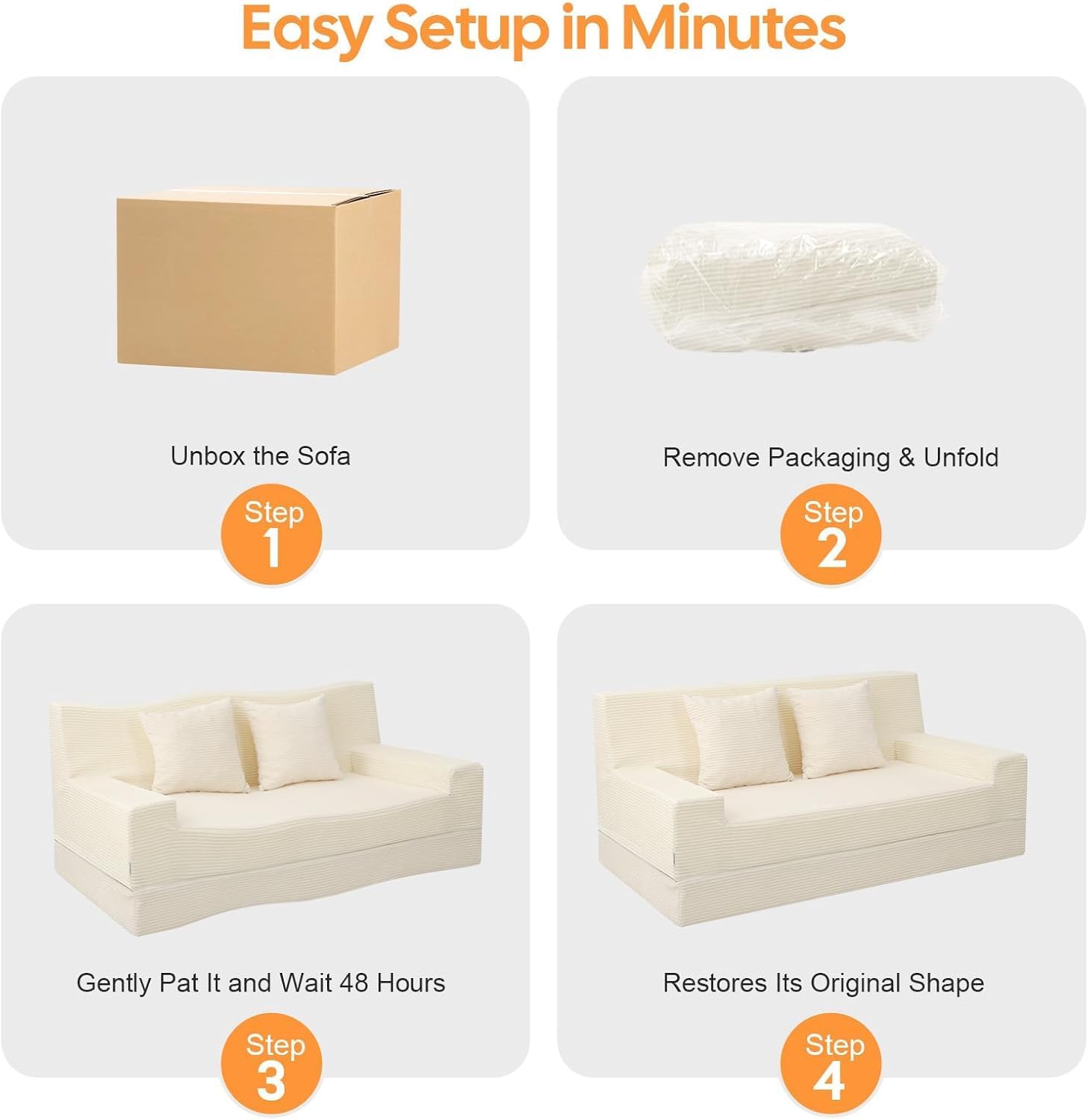 MeMoreCool Boneless Folding Queen Sofa Bed – Corduroy Convertible Futon Sleeper Couch with Foam Core & Pillow, Washable Cover, Space-Saving Floor Sofa for Living Room, Guest Bedroom, Apartment