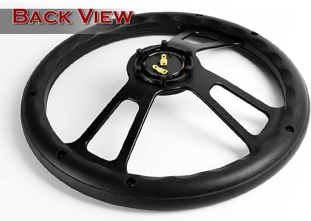W-Power, 13.5' Universal 343mm 6 Bolt Hole 2.5 Inche Deep Dish Vintage Style with Aluminum Polished Black Leather Grip Steering Wheel, Black Horn Button, 3-Spoke