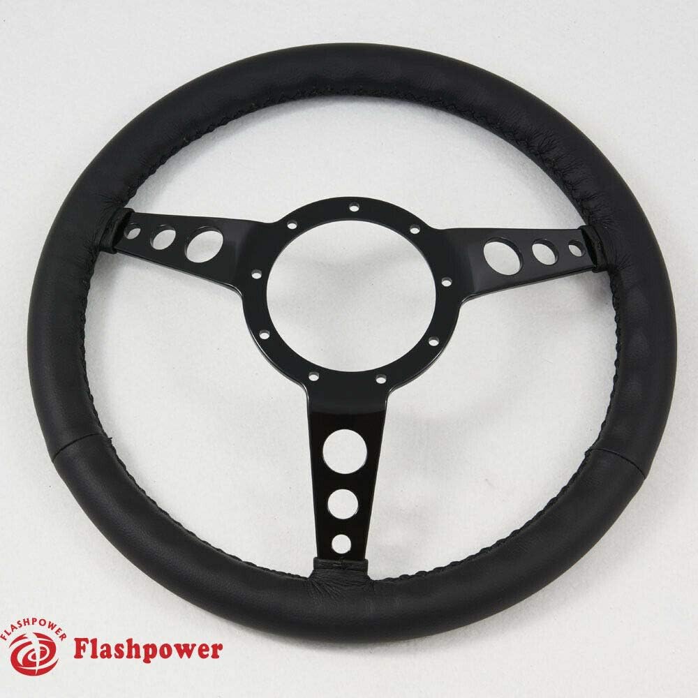 15' Classic Wrapped Steering Wheel 9 bolt with Horn Button-Black