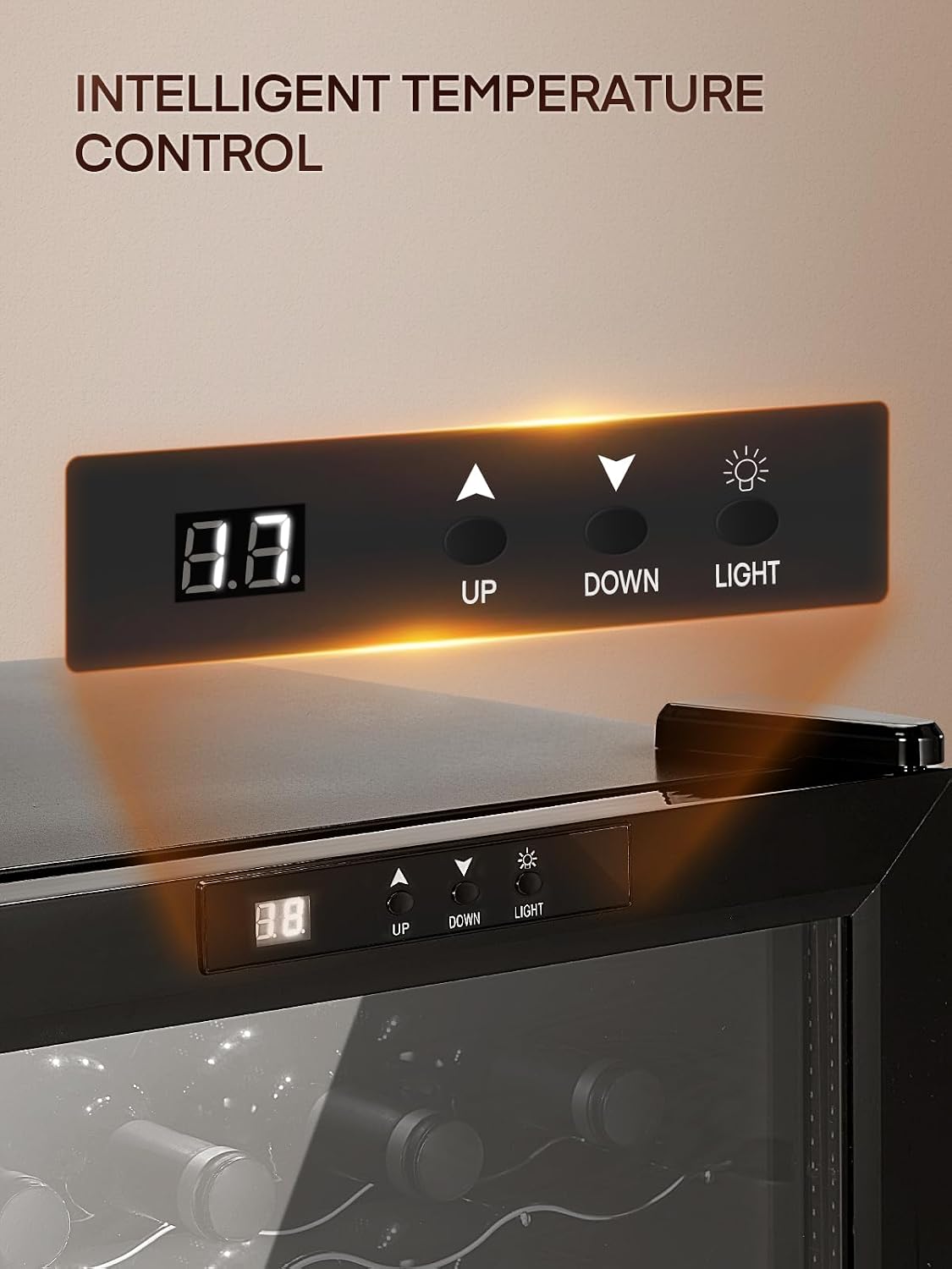 FOHERE 8 Bottles Countertop Wine Fridge, Small Wine Fridge with Double Glass Doors, LED Light, Digital Temperature Control, Wine Cellar for Bar, Home, Office