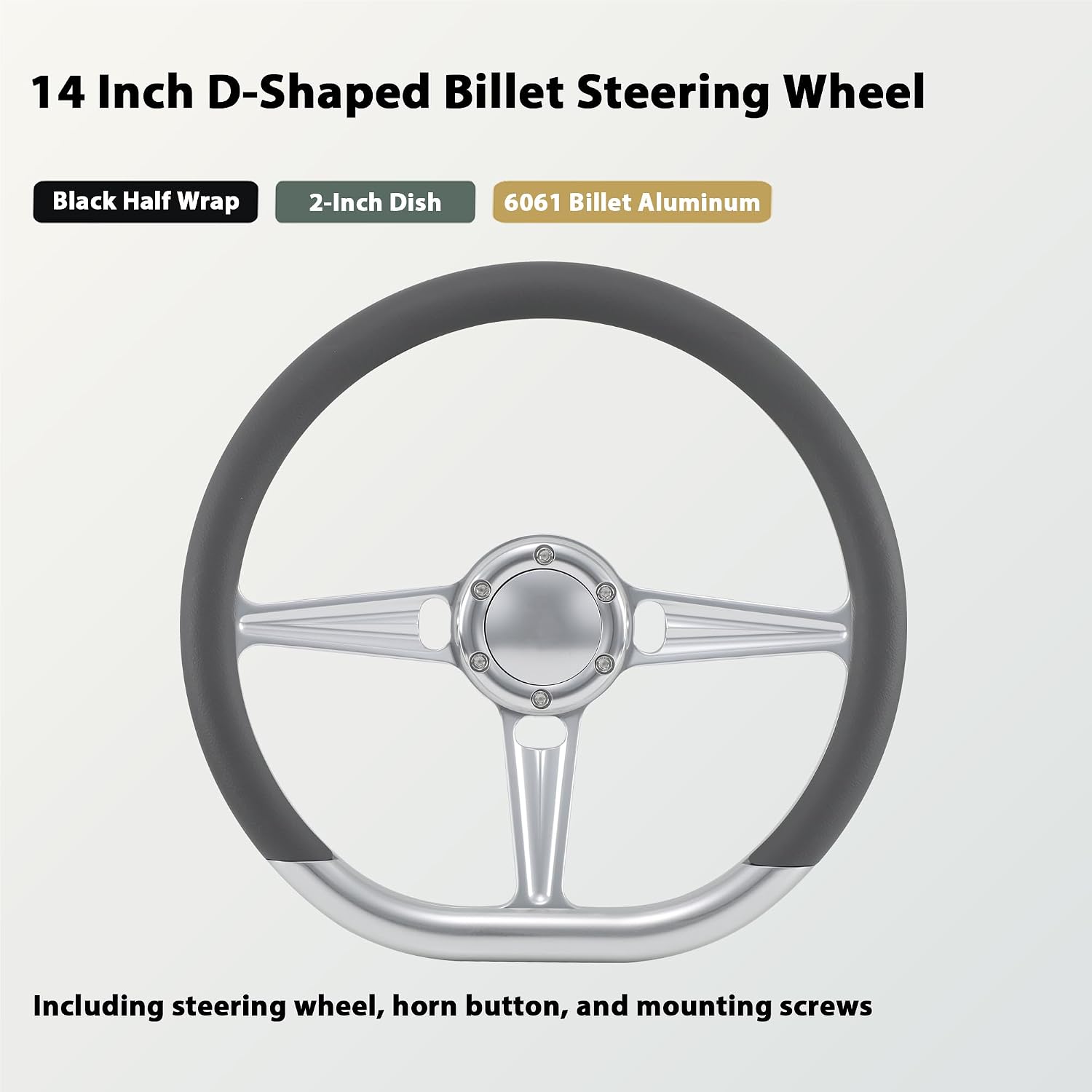 14' Satin Billet Steering Wheel with Half Wrap and Horn Button (Dark Grey)