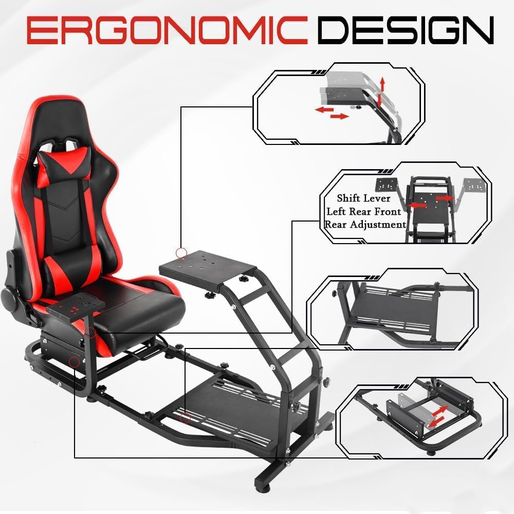 Marada Racing Simulator Cockpit with Adjustable Leather Gaming Race Seat Fit for Logitech G25 G27 G29 G923, for Thrustmaster T248 T300RS TX F458 T128,Steering Driving Car Stand No Wheel Pedal Shifter