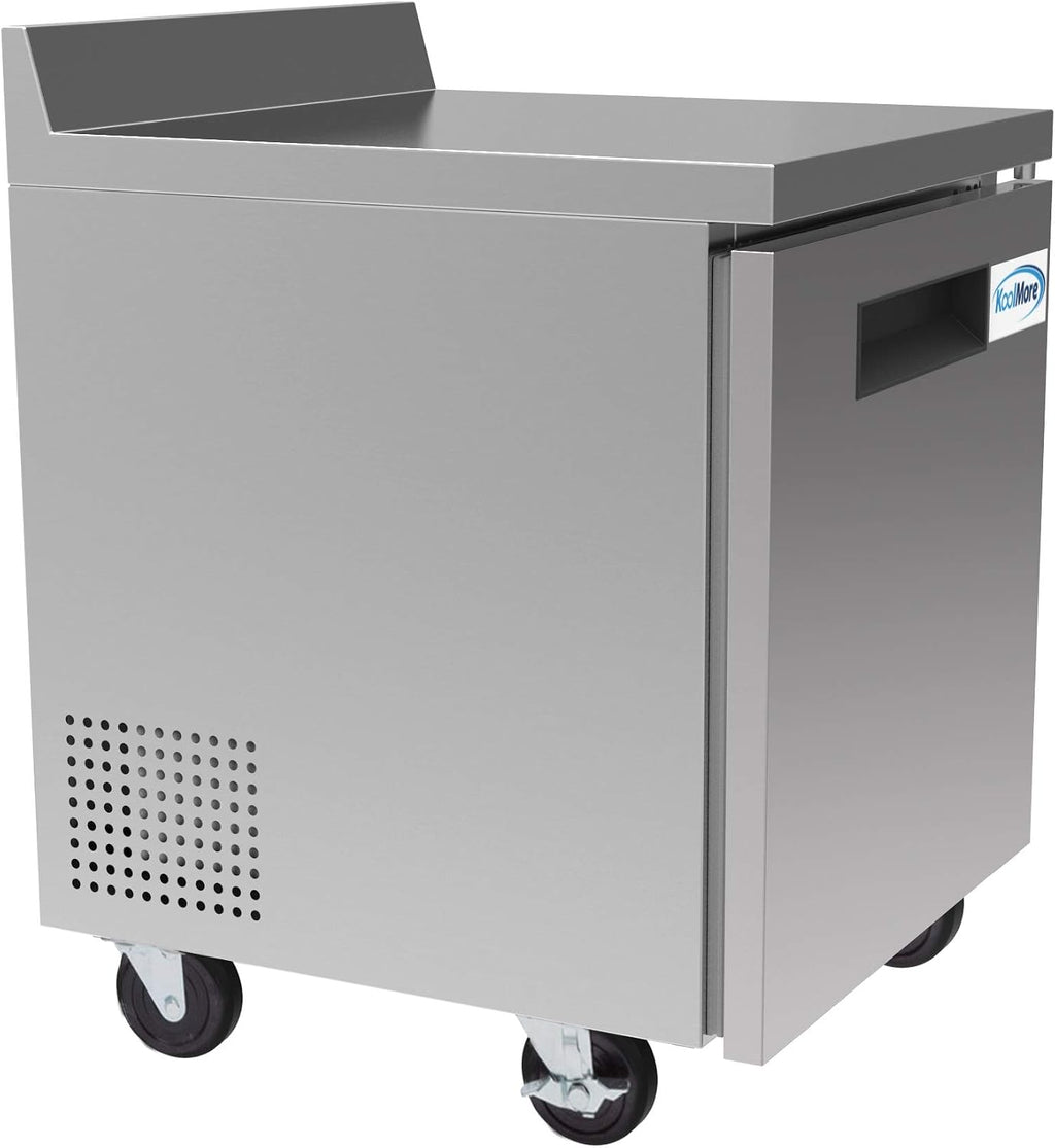 KoolMore 27' Stainless Steel Worktop Commercial Refrigerator with 3 1/2 Backsplash - 6.3 cu.ft, RWT-1D-6C