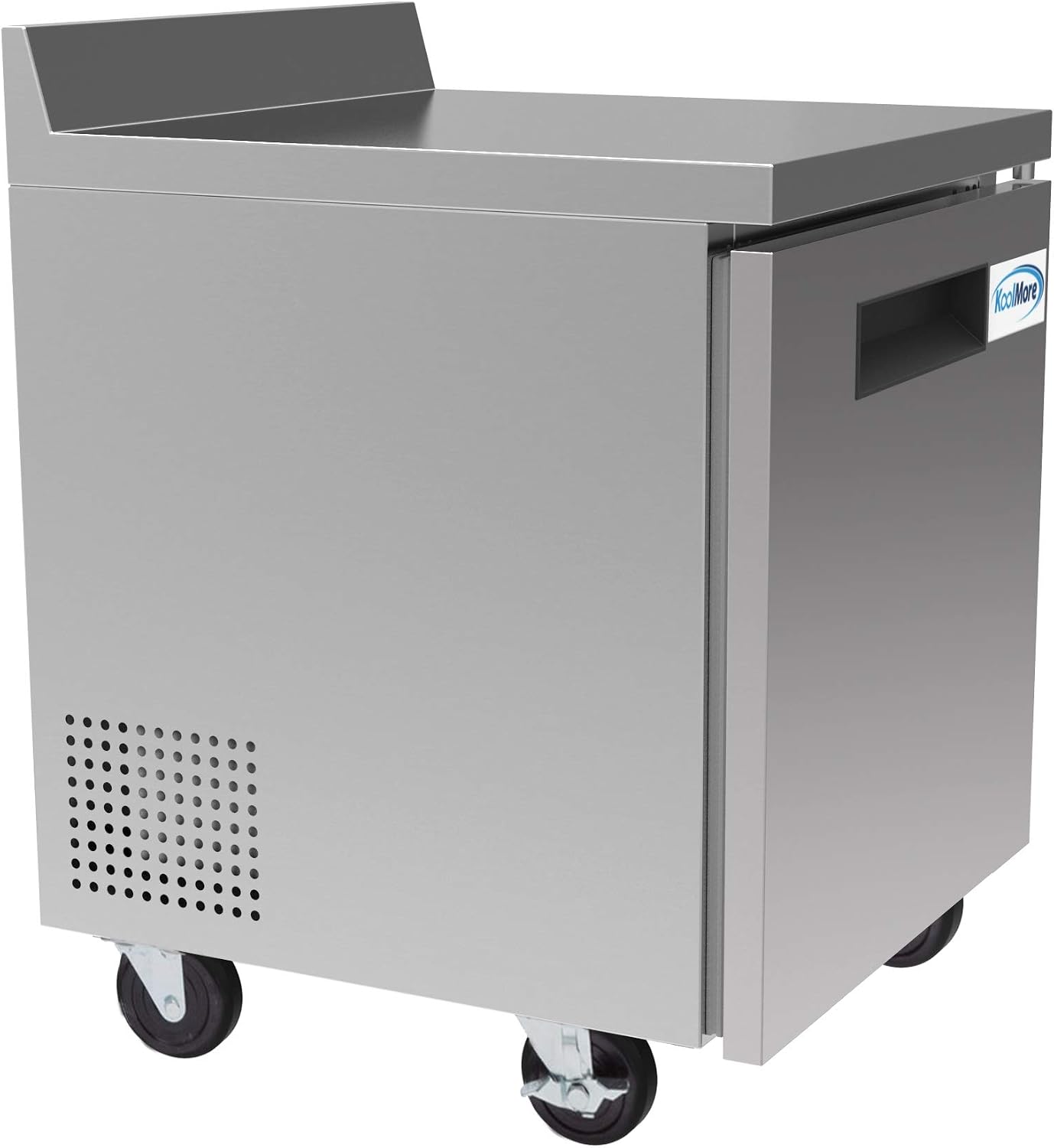 KoolMore 27' Stainless Steel Worktop Commercial Refrigerator with 3 1/2 Backsplash - 6.3 cu.ft, RWT-1D-6C