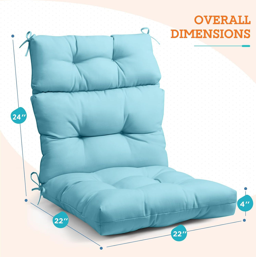 EAGLE PEAK Tufted Outdoor/Indoor High Back Patio Chair Cushions, 4 Pack, 46'' x 22'', Aqua Blue