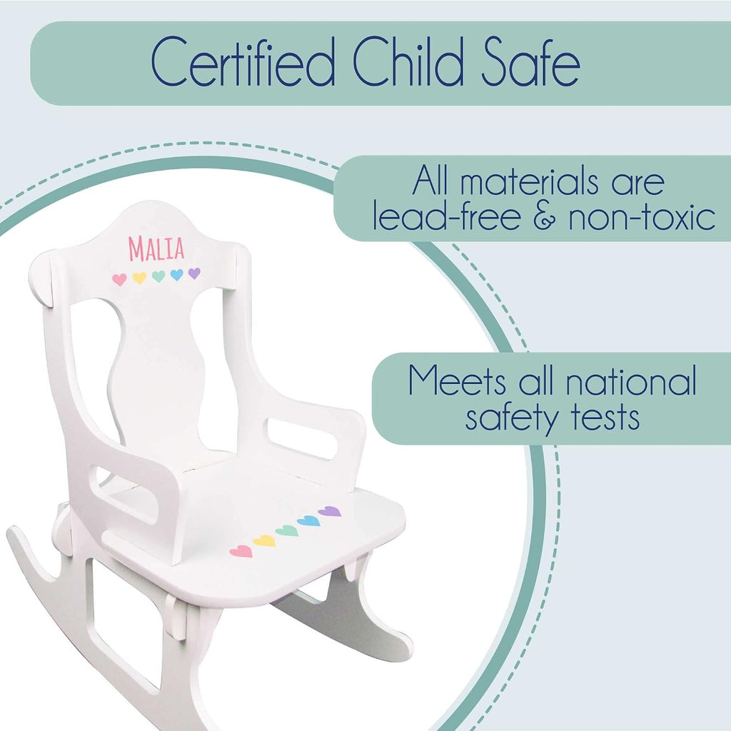 My Bambino Personalized White Puzzler Rocking Chair with Aqua Butterflies Design | Baby Shower & Birthday Gift