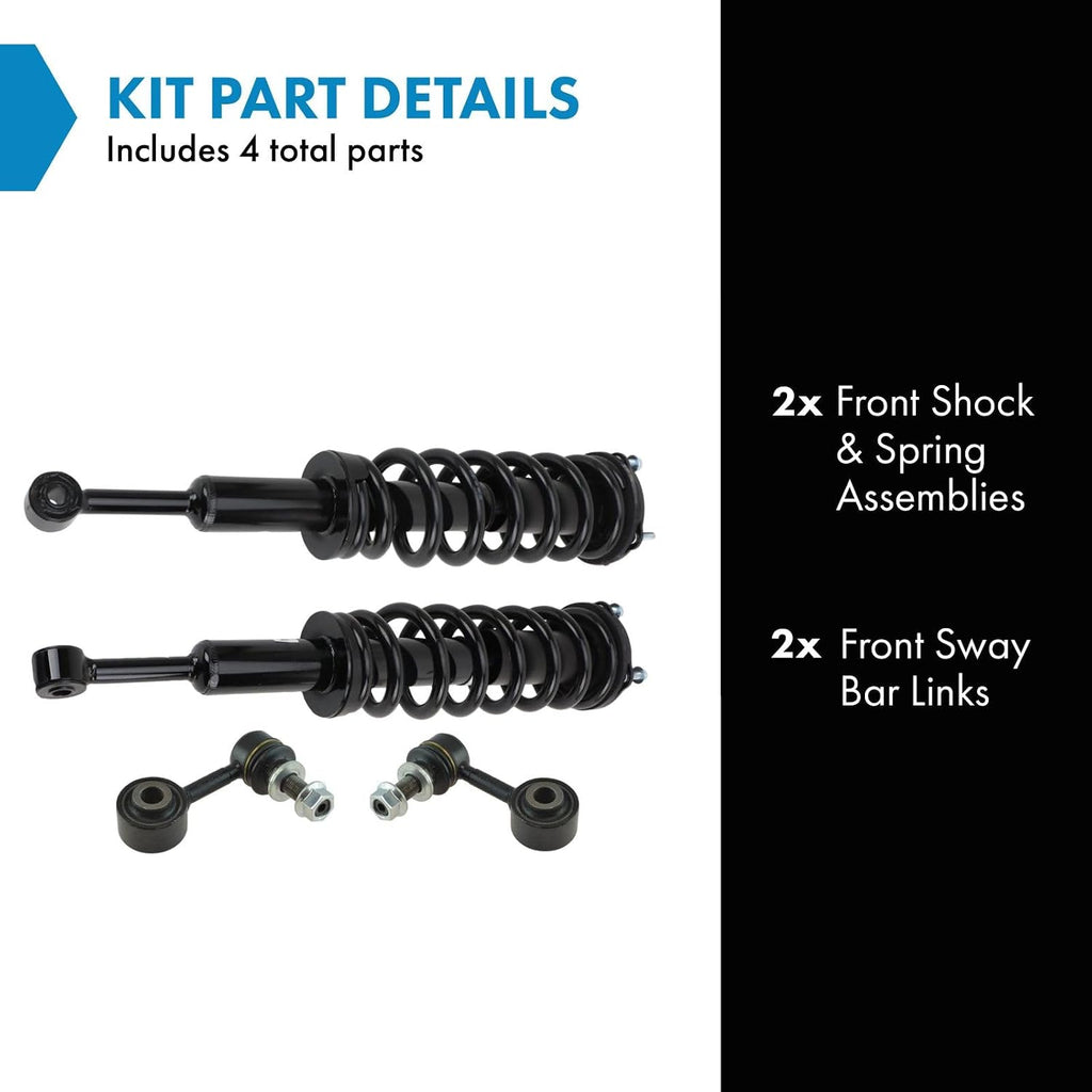 TRQ Front Suspension Kit Shock & Spring Strut Assembly Sway Bar Stabilizer Link Compatible with 2008-2022 Toyota Sequoia