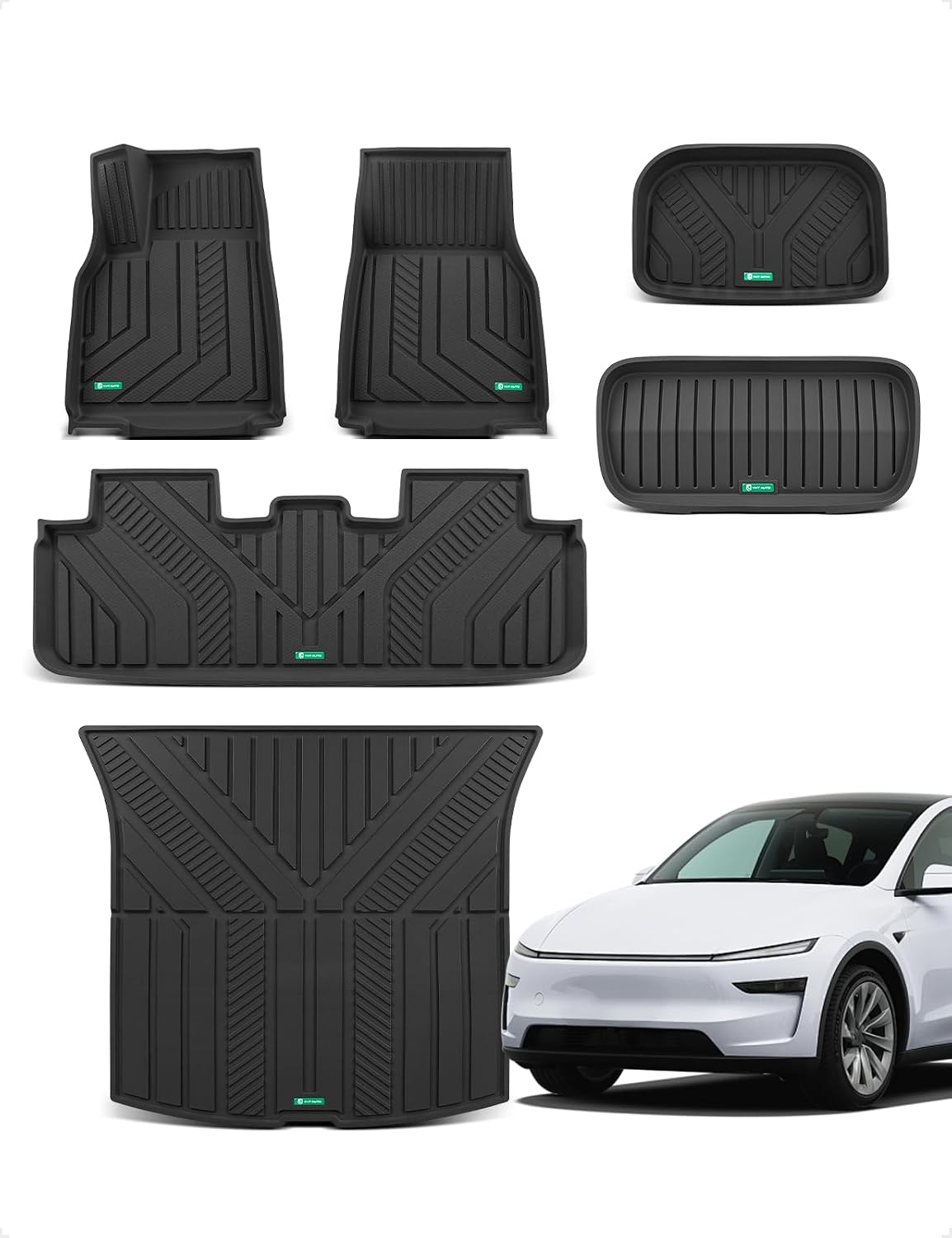 YHTAUTO Floor Mats & Cargo Liners for Tesla Model Y Juniper 2025 2026, TPE Floor Liners All Weather Custom Fit, 1st & 2nd Row & Frunk Mat & Cargo Trunk Mat & Lower Storage Mat, Set of 6, Black