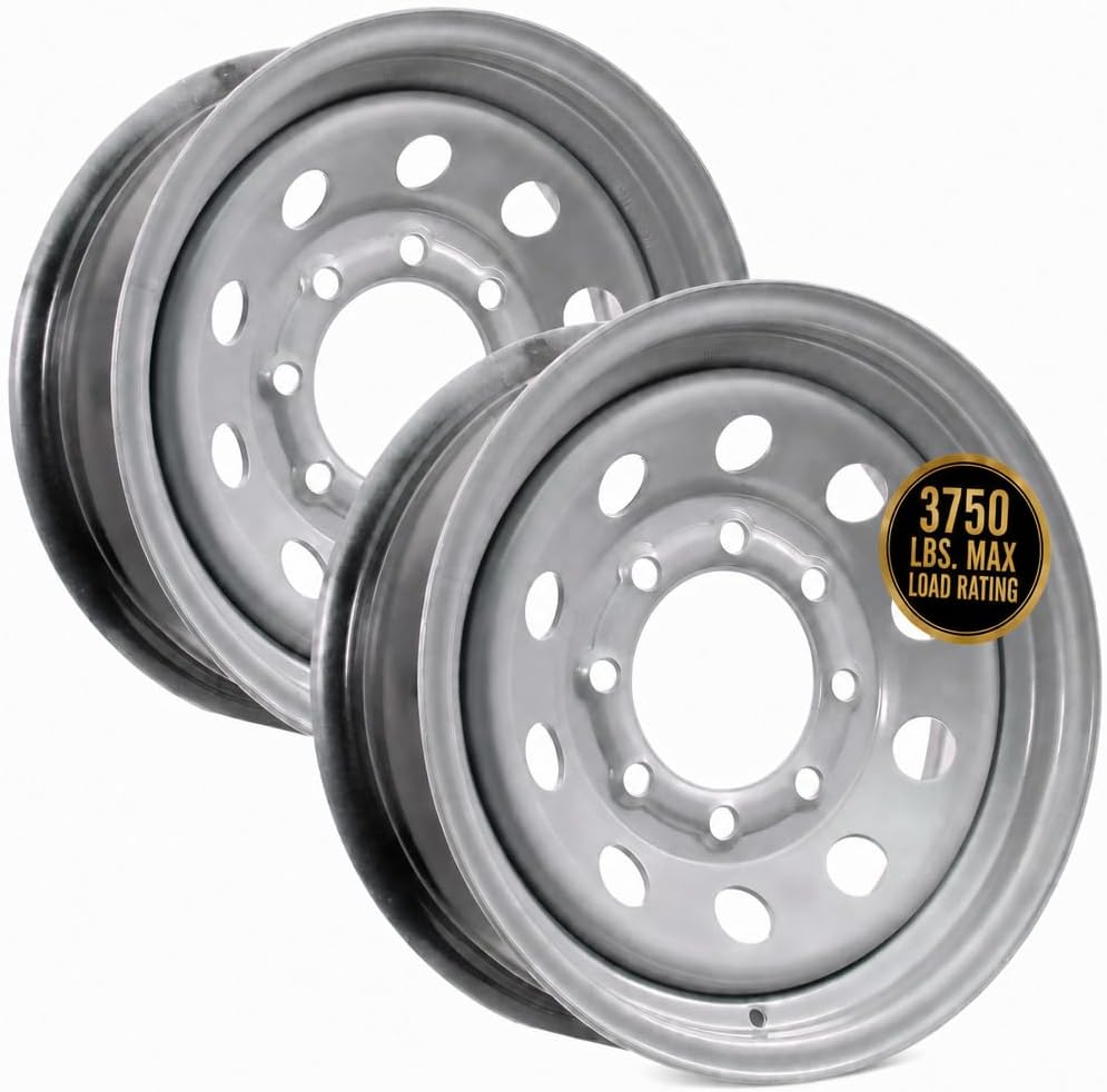 eCustomrim 2-Pack Trailer Wheel 16X6 16 Inch 8 Lug Silver Modular Rim | 16 X 6 Silver Grey Rim, 8 Lug on 6.5 Inch Bolt Pattern, 4.90 Inch Center Bore, 3750 Lbs Max Load, Trailer Tire Use Only