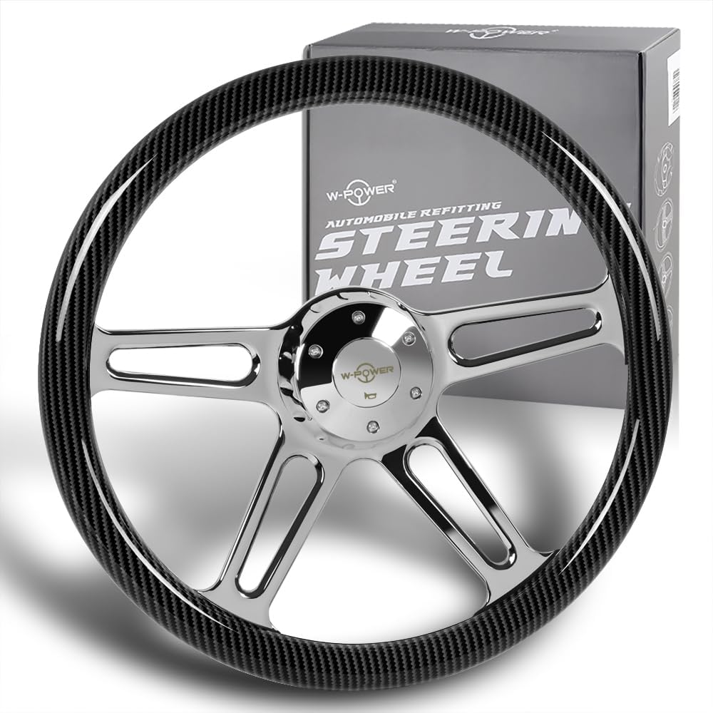 18' Universal 457mm 5 Bolt Hole 2 Inches Deep, Vintage Style Grip Steering Wheel with Hub Adapter Compatible with T04 Kenworth, Peterbilt All Models (Carbon Painted Grip)