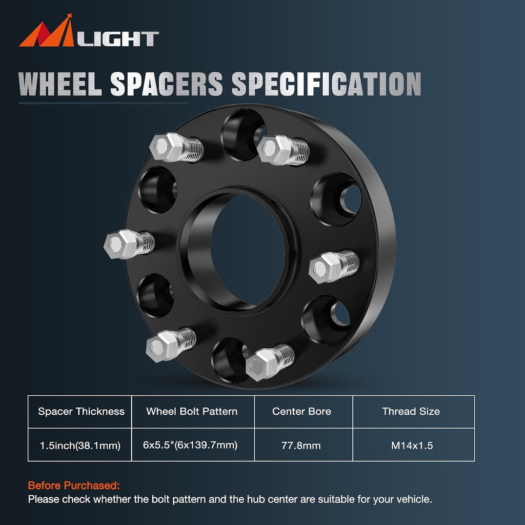 Nilight 6x5.5 Wheel Spacers for Ram 1500 2019 2020 2021 2022 2023 2024,1.5 inch Wheel Spacers with 77.8mm Hub Bore M14x1.5 Studs-4 PCS