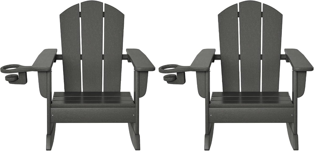 WestinTrends Malibu Outdoor HDPE Plastic Preschool Toddler Classic Adirondack Rocking Chairs (Set of 2), Gray