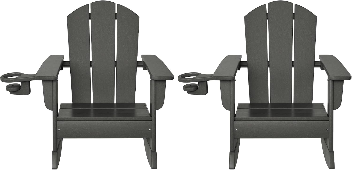 WestinTrends Malibu Outdoor HDPE Plastic Preschool Toddler Classic Adirondack Rocking Chairs (Set of 2), Gray