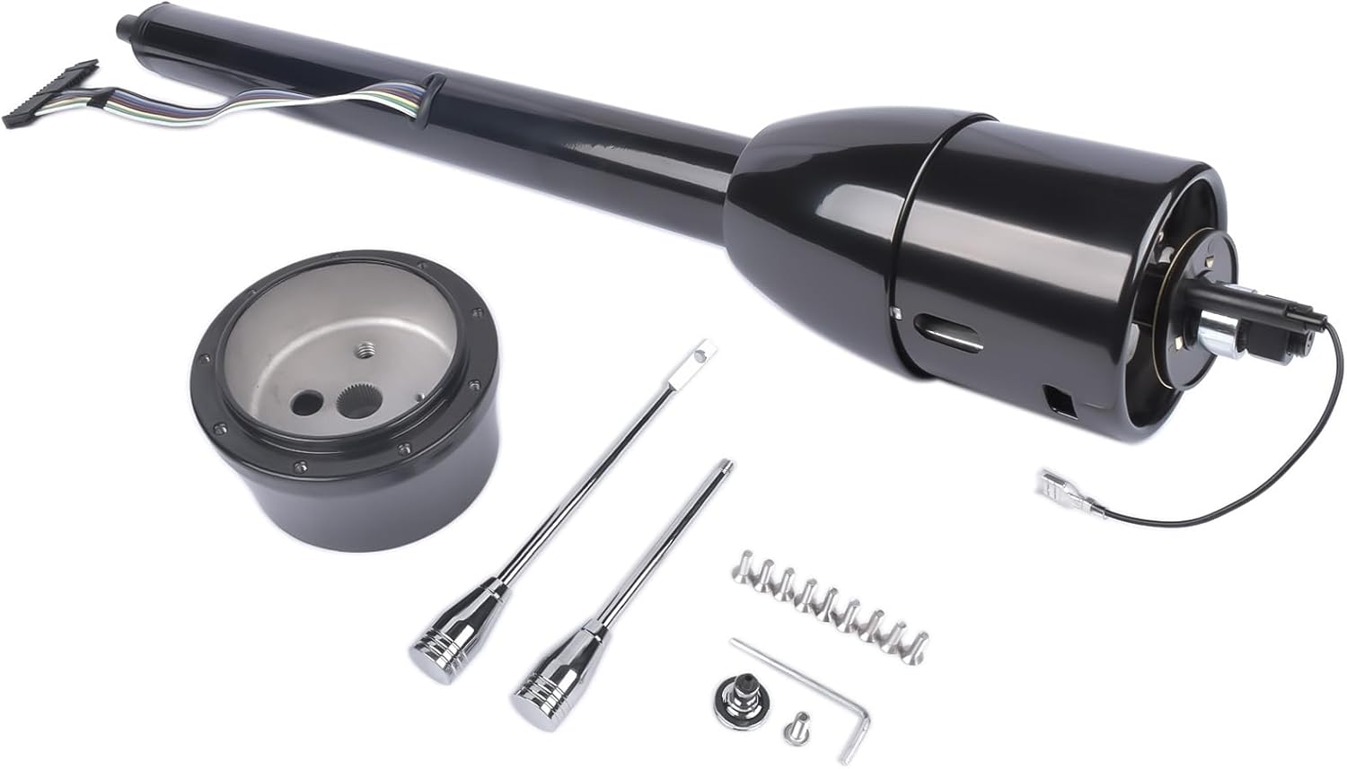 30' Black Tilt Steering Column Floor Shift Replacement for Chevy GM Hot Rod No Key w/ 9 Hole Adapter R91001BK-30 Stainless Steel