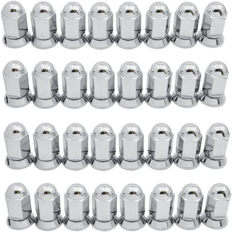 32 Pc Alcoa Style Chrome Lug Nuts For Dually's With Pressed In Washer Attached M14x1.5 Thread Fits Silverado Sierra 3500HD Ford F-350 Ram 3500