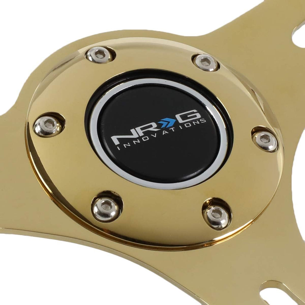 Auto Dynasty NRG Innovations ST-015CG-WT 350mm Chrome Gold Spokes White Wood Grain Grip Steering Wheel