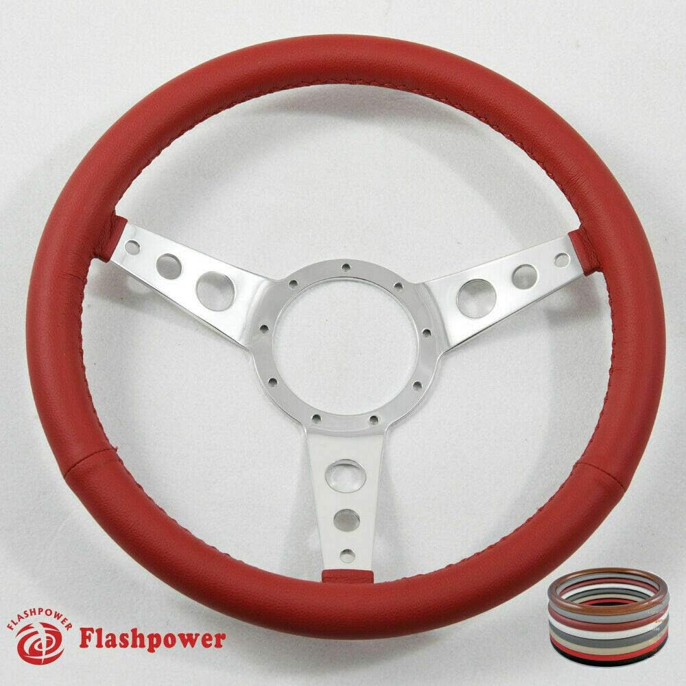 15' Polished Classic Red Wrapped Steering Wheel 9 bolt with Horn Button