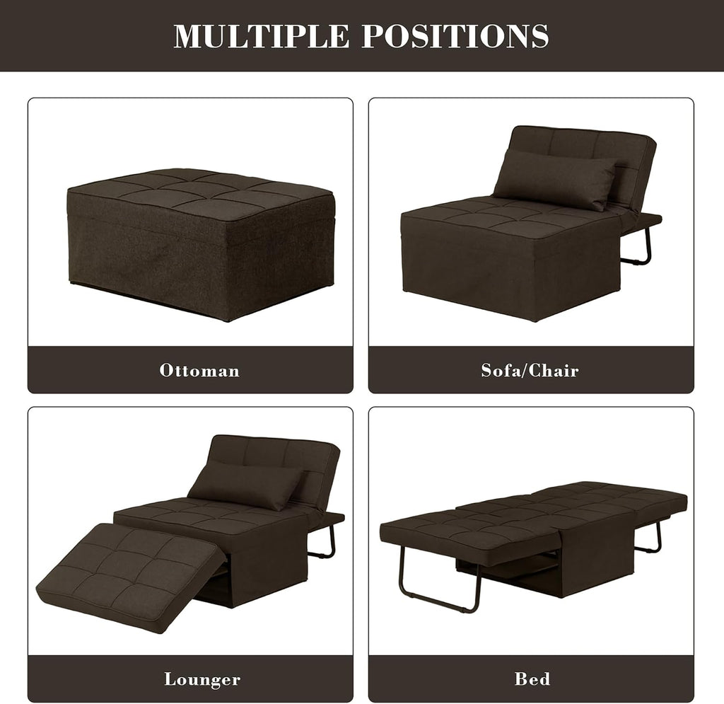 Ainfox Convertible Sofa Bed,4-in-1 Multi-Functional Futon Chair Bed, Folding & No Installation Sofa Couch with Adjustable Backrest Recliner for Living Room, Small Spaces and Office(Dark Brown)