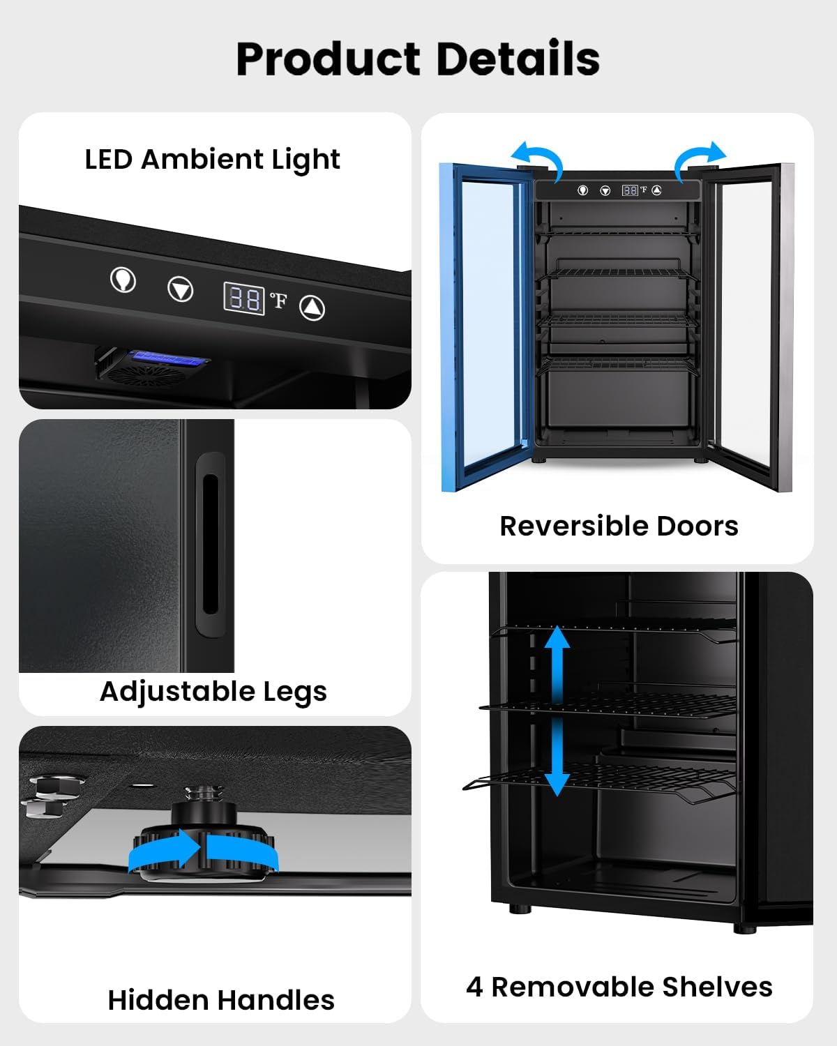 Feelfunn 4.5 Cu.Ft Beverage Refrigerator Cooler - 145 Can Mini Fridge Glass Door for Soda Beer Wine, Small Refrigerator for Bedroom Office Home Bar, 4 Adjustable Shelves, Black