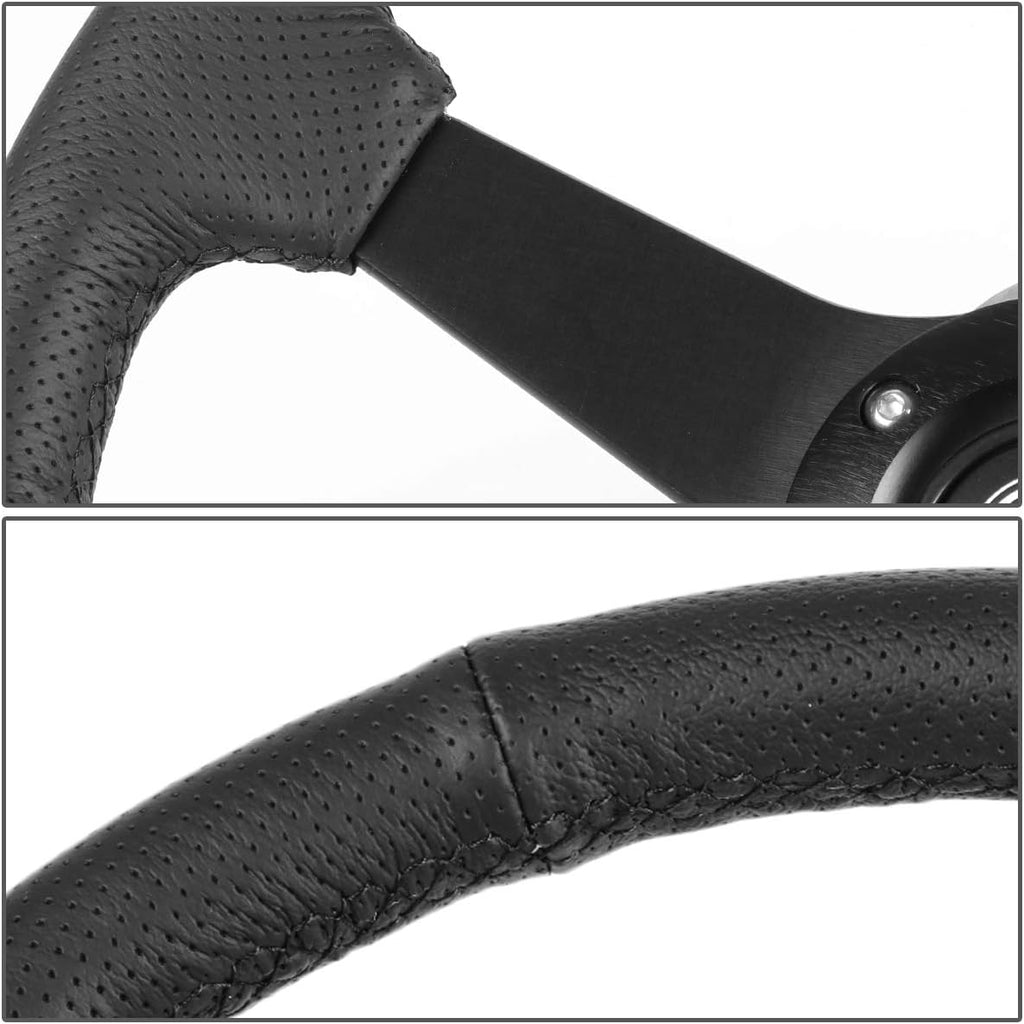 Auto Dynasty NRG Innovations Reinforced RST-037MB-PR Aluminum 350mm 1 Inches Deep Dish Black Spokes Steering Wheel