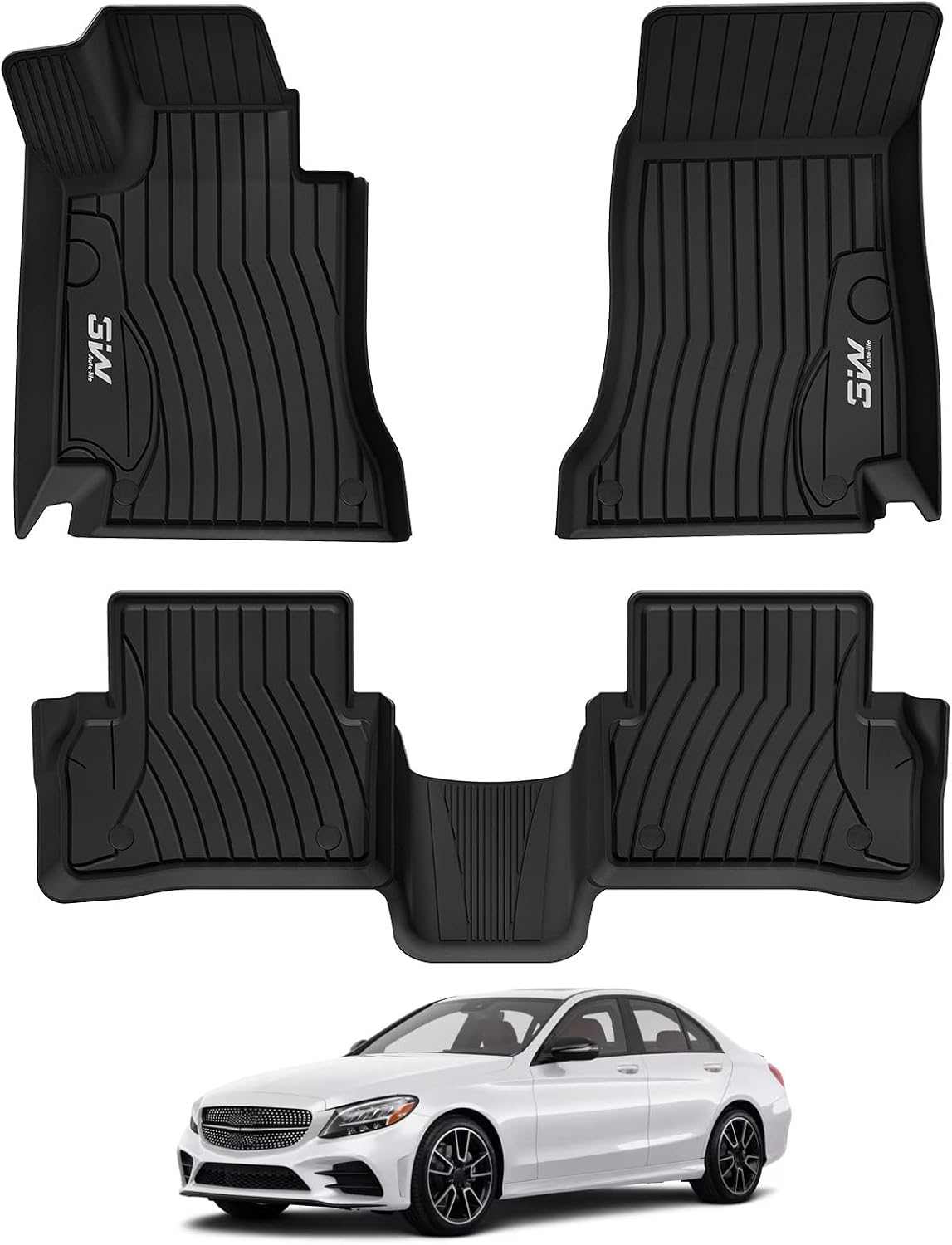 3W Floor Mats for Mercedes Benz C-Class 2015-2021(for Sedan Only,not fit Coupe and Cabriolet) TPE All Weather Custom Fit Floor Liner for Benz C-Class C300/C400/C350e/C43 AMG/C63 AMG/C63 AMG S