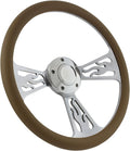 Flame Steering Wheel 5-bolt 14 Inch Aluminum with Tan Wrap and Horn