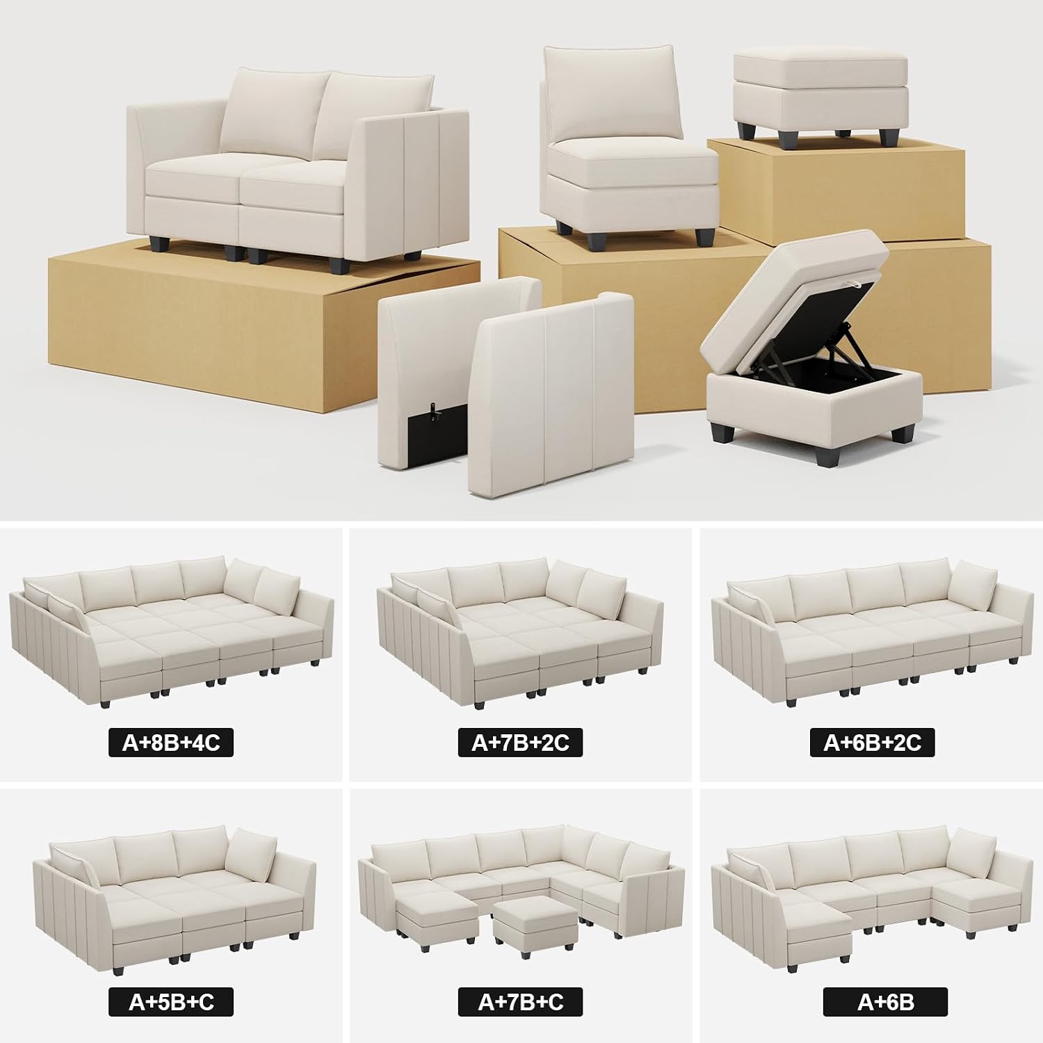 Belffin Modular Sectional Sofa Couch with Reversible Chaise Velvet L Shaped Storage 4-seat Convertible Beige