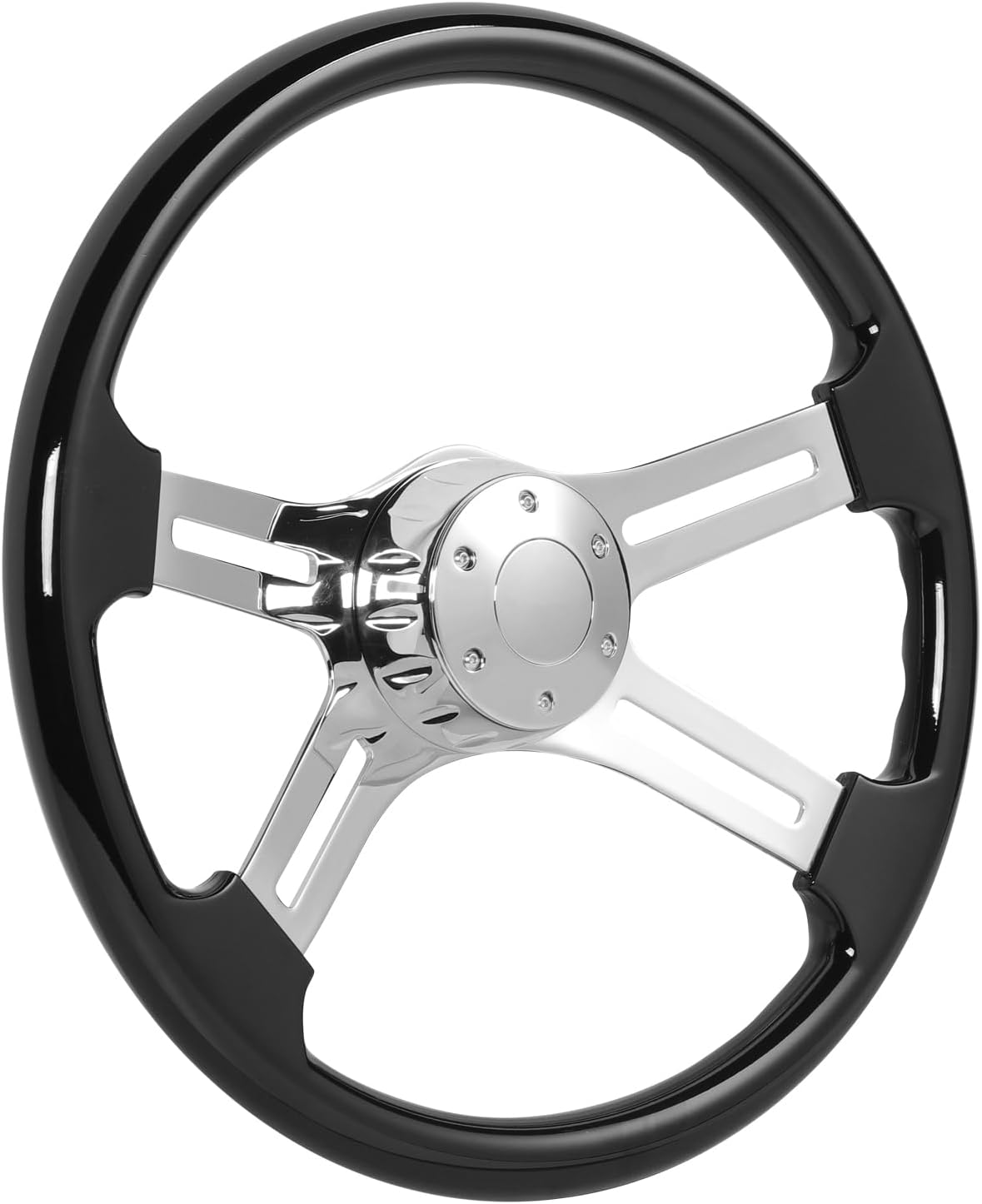 18 Inch Solid Wood Lacquering Truck Steering Wheel 450mm,4 Chrome Spokes,5 Bolt Pattern,Replacement for Kenworth for Peterbilt Semi Trailer for Volvo for Freightliner Steering Wheel