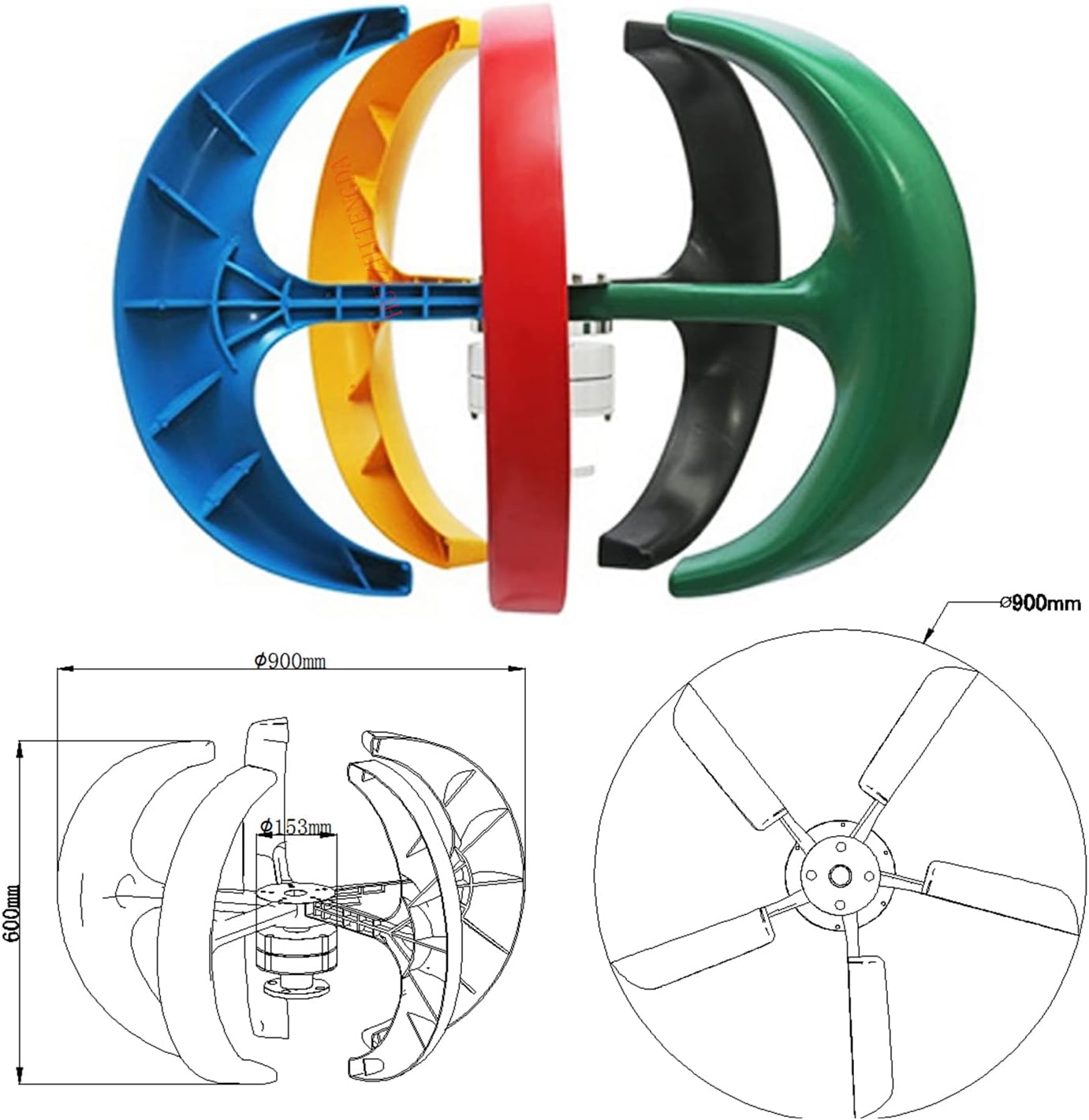 12V 1000W Energy Generator Wind Power Kit, Vertical Wind Generator Small Windmill with MPPT Charge Controller for Windmill Generator System