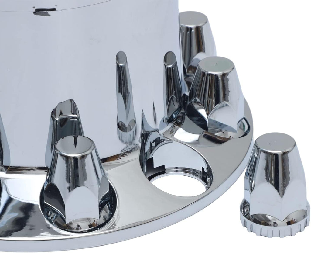 ABS Plastic Chromed Hubcaps Front and Rear Wheel Axle Cover Set with 33mm Thread-On Lug Nut Covers for Semi Trucks (Dome)